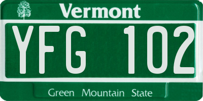 VT license plate YFG102