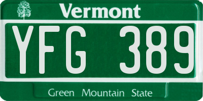 VT license plate YFG389