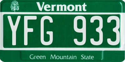 VT license plate YFG933
