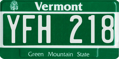 VT license plate YFH218