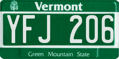 VT license plate YFJ206