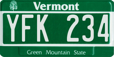 VT license plate YFK234
