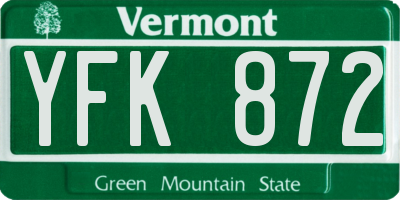 VT license plate YFK872