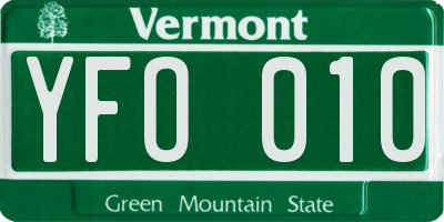 VT license plate YFO010