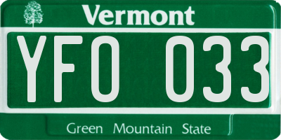 VT license plate YFO033