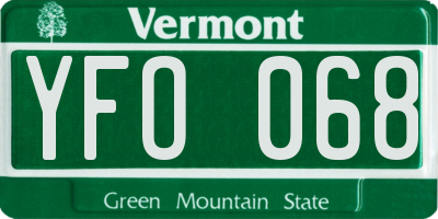 VT license plate YFO068