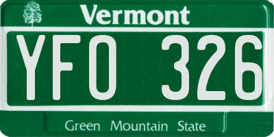 VT license plate YFO326