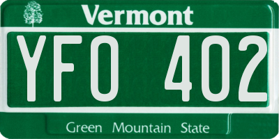 VT license plate YFO402