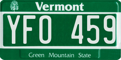VT license plate YFO459