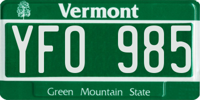 VT license plate YFO985