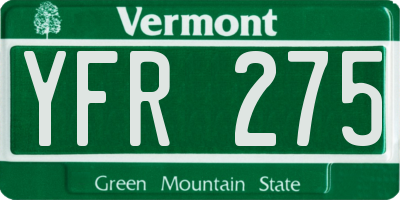 VT license plate YFR275