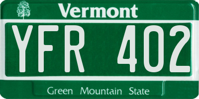 VT license plate YFR402