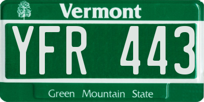 VT license plate YFR443