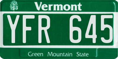 VT license plate YFR645