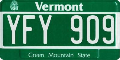 VT license plate YFY909