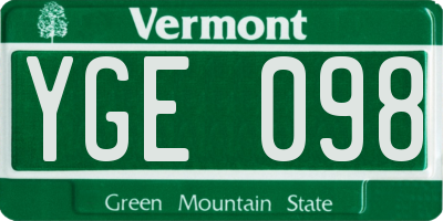 VT license plate YGE098