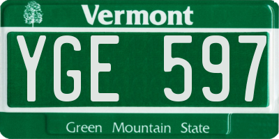VT license plate YGE597