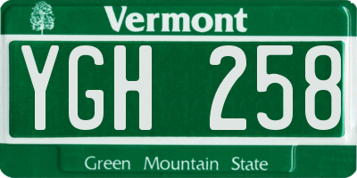 VT license plate YGH258