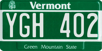 VT license plate YGH402