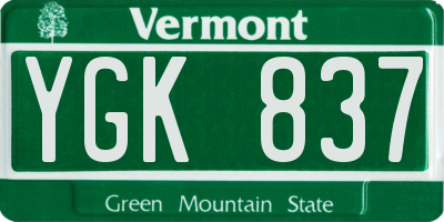 VT license plate YGK837