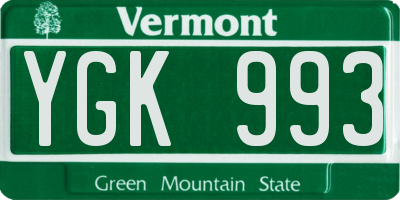 VT license plate YGK993