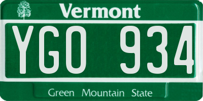 VT license plate YGO934