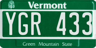 VT license plate YGR433