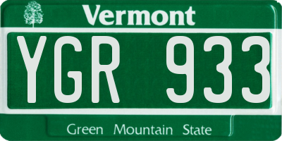 VT license plate YGR933