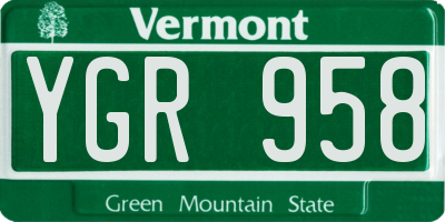 VT license plate YGR958