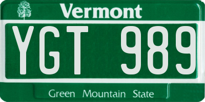 VT license plate YGT989