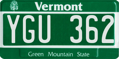 VT license plate YGU362