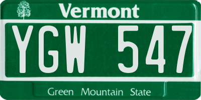 VT license plate YGW547