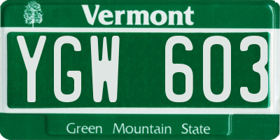 VT license plate YGW603