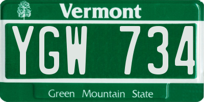 VT license plate YGW734