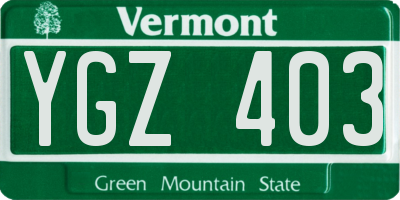 VT license plate YGZ403