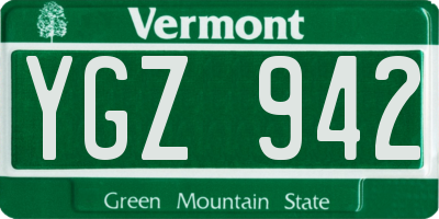 VT license plate YGZ942