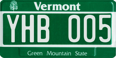 VT license plate YHB005