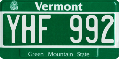VT license plate YHF992
