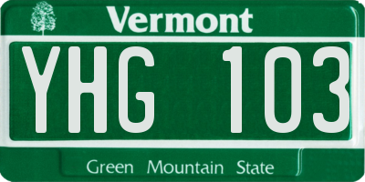 VT license plate YHG103