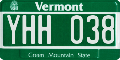 VT license plate YHH038