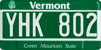 VT license plate YHK802