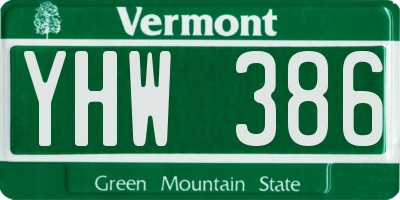 VT license plate YHW386