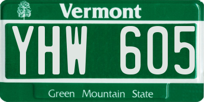 VT license plate YHW605