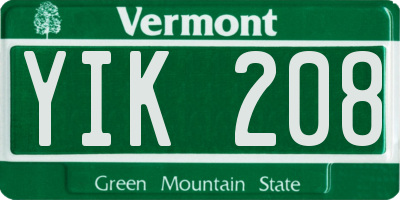 VT license plate YIK208