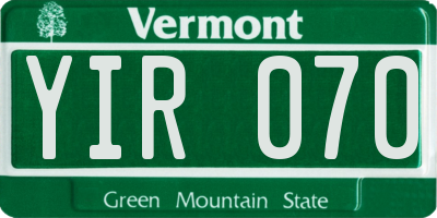 VT license plate YIR070