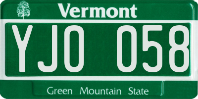 VT license plate YJO058