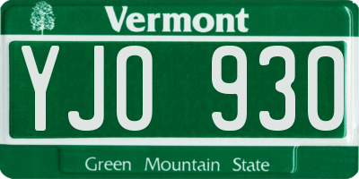 VT license plate YJO930