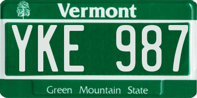 VT license plate YKE987