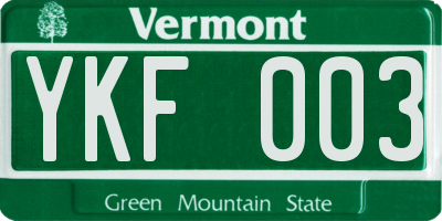 VT license plate YKF003