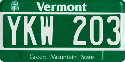 VT license plate YKW203
